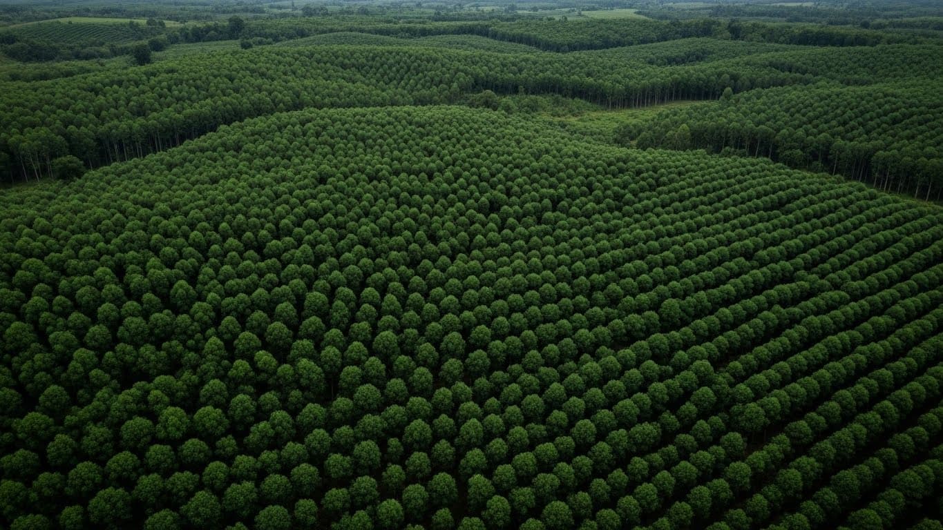 Aerial view of a rubber plantation in Southern Thailand